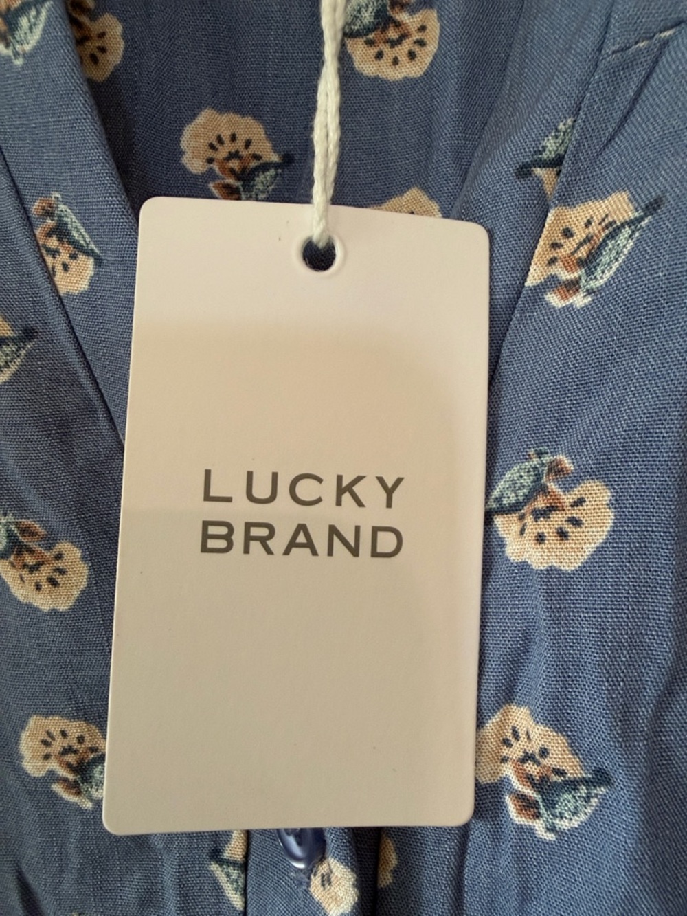 Lucky Brand Dusty Blue Floral Button-Front Tie-Waist Midi Dress - Picture 3 of 10